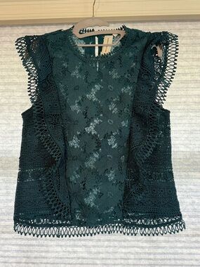 Sleeveless Floral Crochet Lace Tank Top - Dark Green